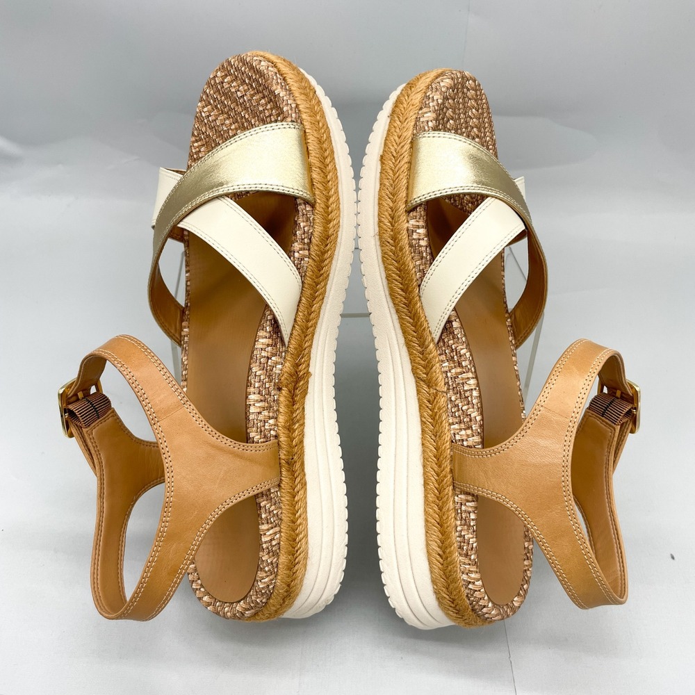 Vionic Womens 9 Mar Platform Sandals Tan Gold Leather Strappy Espadrille Wedge - Picture 12 of 12